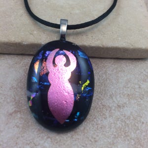 1/2 OFF SALE - Goddess Necklace, Dichroic Goddess Pendant, Fused Glass Jewelry, Dichroic Glass Jewelry, Dichroic Pendant Necklace - HEA406