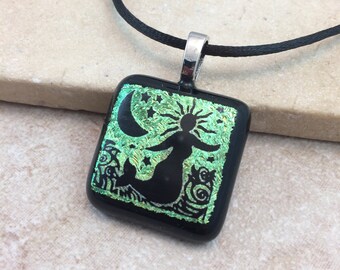 Mermaid Necklace, Mint Green Dichroic, Dichroic Pendant, Fused Glass Jewelry, Dichroic Glass Jewelry, Dichroic Pendant Necklace - HEA474