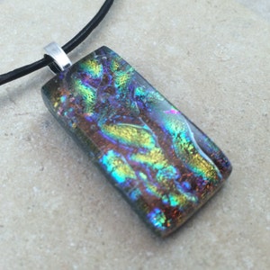 1/2 OFF SALE - Orange Yellow Rainbow Necklace, Glass Jewelry, Fused Dichroic Pendant, Dichroic Glass Jewelry, Orange Dichroic - HEA177
