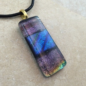 1/2 OFF SALE - Rainbow Necklace, Glass Jewelry, Fused Glass Jewelry, Dichroic Pendant, Dichroic Glass Jewelry, Rainbow Dichroic - HEA331