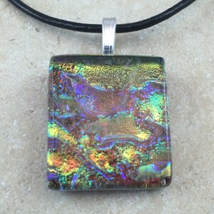1/2 OFF SALE - Gold Orange Rainbow Necklace, Glass Jewelry, Fused Glass Jewelry, Dichroic Pendant, Dichroic Glass Jewelry, Orange - HEA176