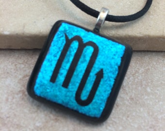 Scorpio Necklace, Teal Blue Dichroic Pendant, Fused Glass Jewelry, Dichroic Glass Jewelry, Dichroic Pendant Necklace - HEA525