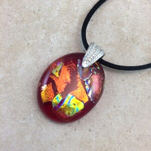 1/2 OFF SALE - Red Rainbow Necklace, Glass Jewelry, Fused Glass Jewelry, Dichroic Pendant, Dichroic Glass Jewelry, Rainbow Dichroic - HEA551