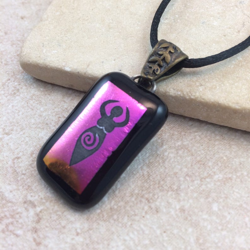 Goddess Necklace, Purple Dichroic Pendant, Fused Glass Jewelry, Dichroic Glass Jewelry, Dichroic Pendant Necklace HEA578 image 1