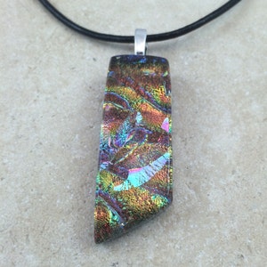 1/2 OFF SALE - Gold Orange Rainbow Necklace, Glass Jewelry, Fused Dichroic Pendant, Dichroic Glass Jewelry, Gold Orange Dichroic - HEA180