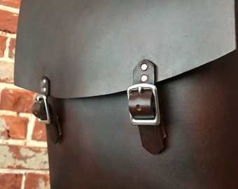 The Old School Backpack with buckles (pictured in Chocolate leather)