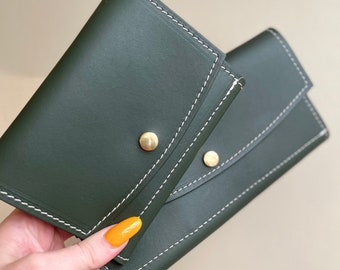Handcrafted leather smaller wallet (pictured in Green coloured leather)