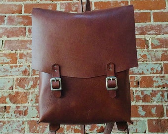 Handcrafted Old School Leather Backpack, Full Grain Genuine Leather, Minimalist Stylish Computer Backpack, Unisex Classic Computer Carrybag