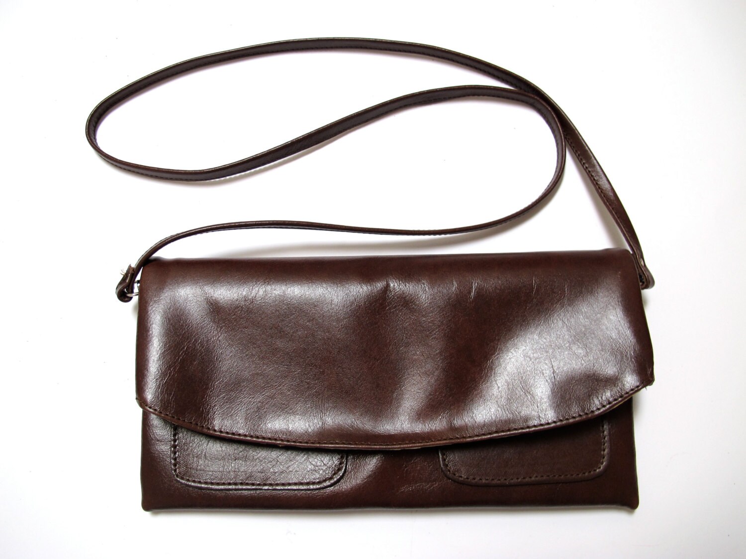 The Clutch Purse with shoulder strap Aubergine leather Etsy