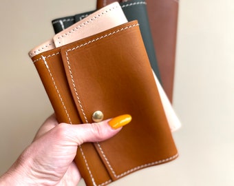 Handcrafted leather smaller wallet (pictured in Tan coloured leather)