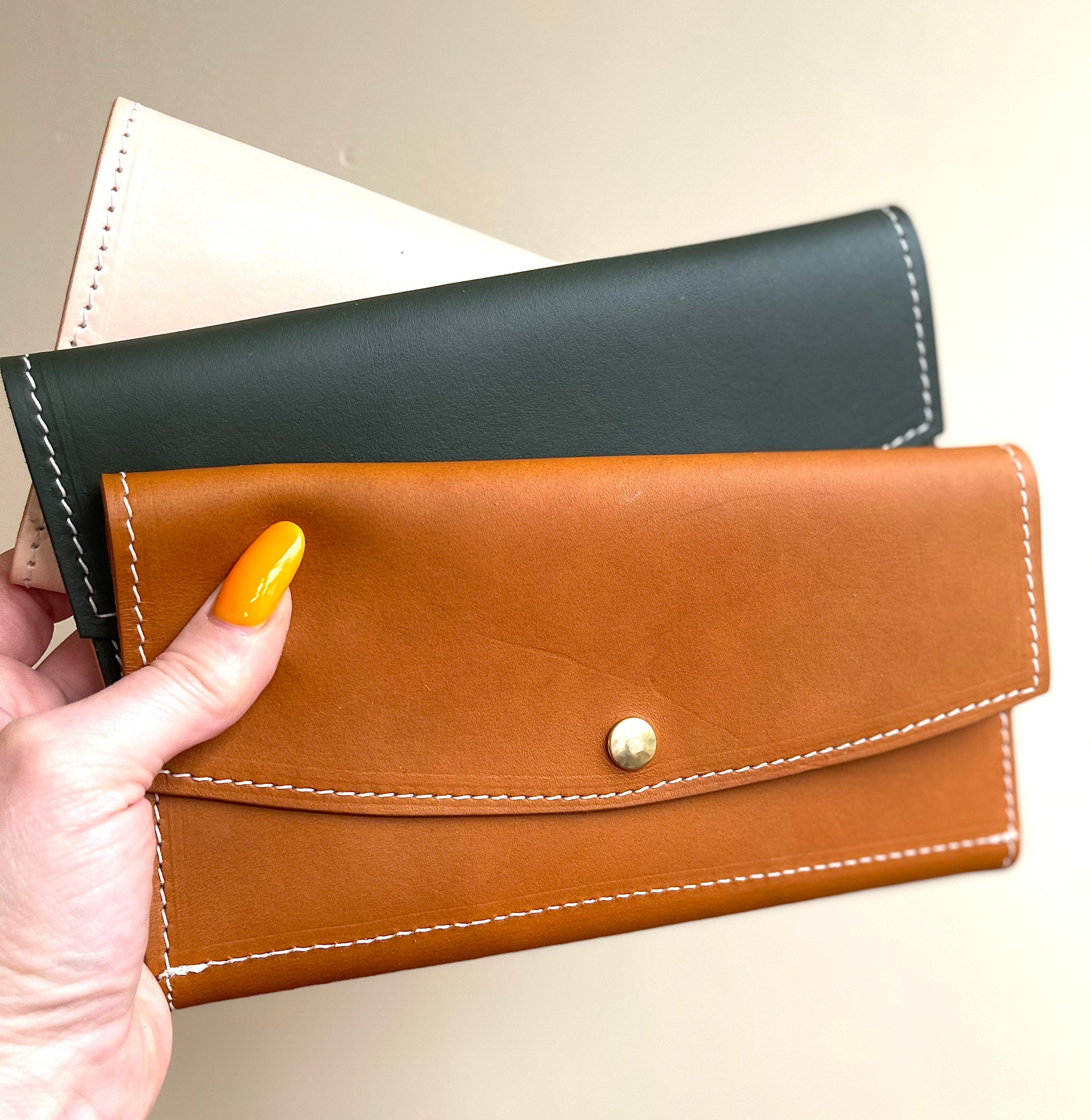 Handcrafted Leather Long Wallet pictured in Tan Coloured - Etsy Canada