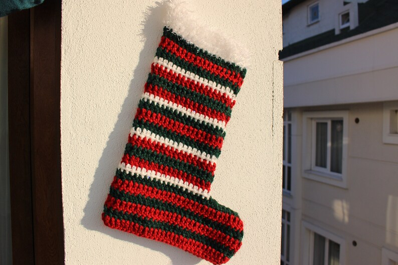 Crocheted Christmas Stocking Knit Christmas Stocking Striped Etsy