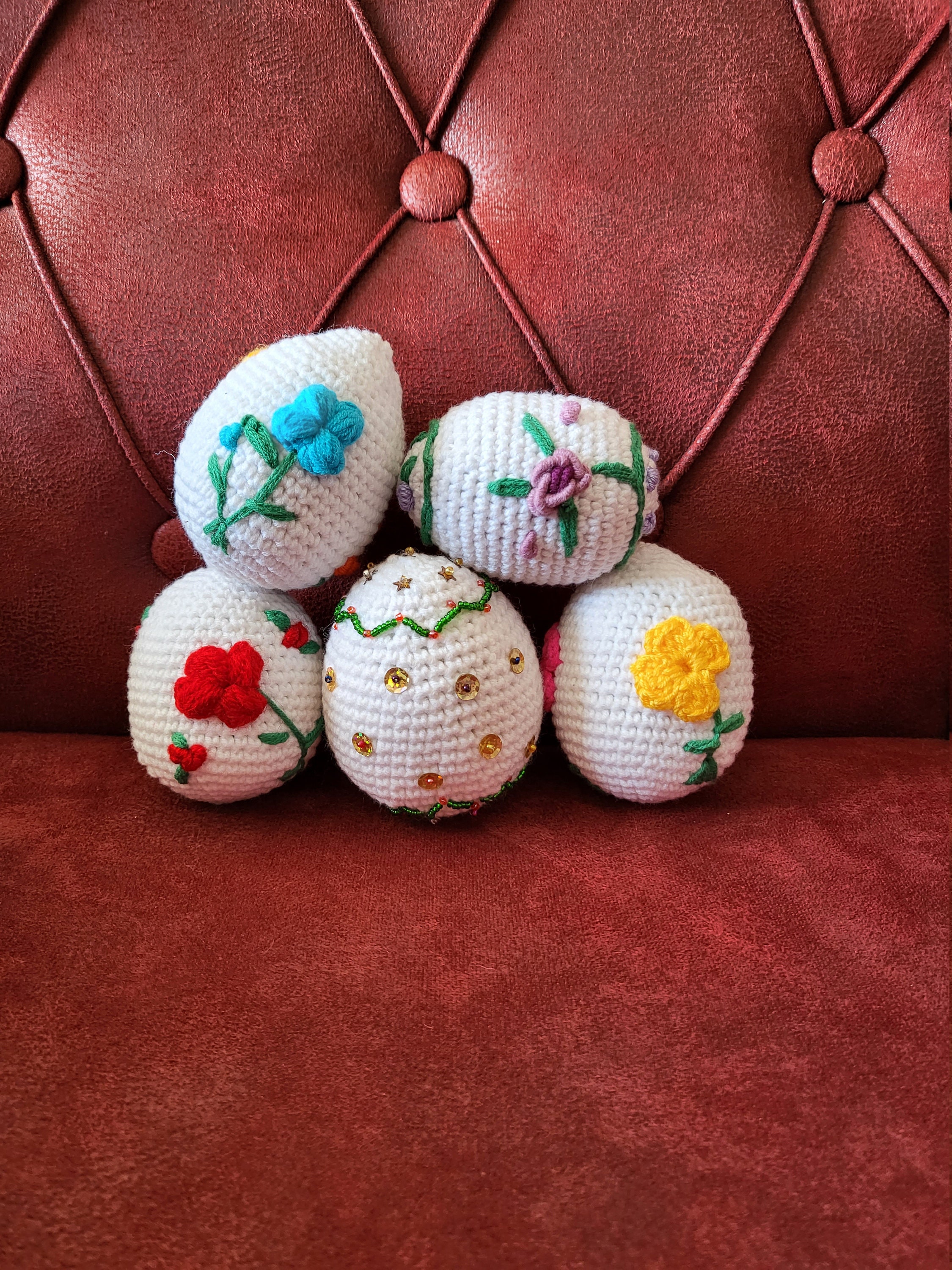Wool Easter Eggs, Green Moss Felt Eggs, Embroidered Easter Eggs