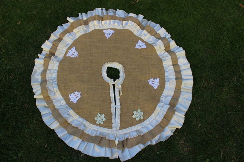 Jingle Bells Tree Skirt Burlap Tree Skirt White Tree Skirt Etsy
