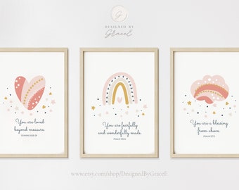 Boho kwekerij prints, Set van 3, Kwekerij decor, Kwekerij muur kunst, Christelijke kwekerij muur kunst, Bijbel Verse Nursery Art
