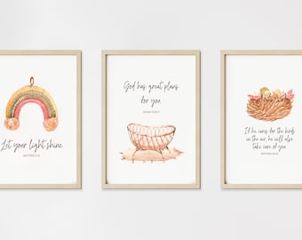 Boho kwekerij prints, Set van 3 prints, Kwekerij decor, Kwekerij muur kunst, Dream Big Poster, Christelijke kwekerij muur kunst, Bijbel Vers Kwekerij Kunst