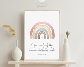 Boho Watercolor nursery rainbow print, Nursery decor, Nursery wall art, Christian nursery wall art, Bible Verse Nursery Art