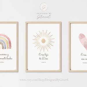 Boho Watercolor nursery prints, Set of 3, Nursery decor, Nursery wall art, Christian nursery wall art, Bible Verse Nursery Art - Spanish