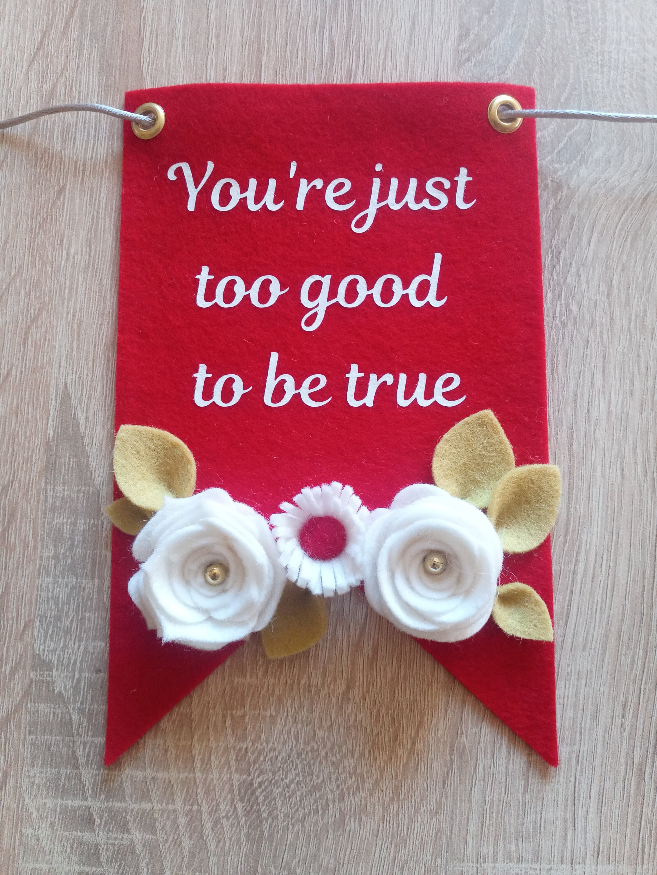 Fanion St Valentin, Cadeau Saint Guirlande, Feutrine, Fleurs, Rouge, Romantique, Décoration Valentin