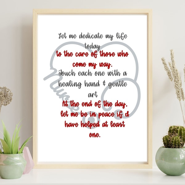 Nurse Dedication Art, Nursing Wall Art, Office Wall Art, Nursing Career Art, Retirement Gift, Nursing Gift