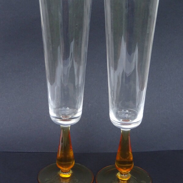 Reserved for Rachel - 2 Arnolfo Di Cambio Champagne Flutes Glasses Italian Art Glass Coloured Italy