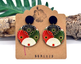 Pendientes de papel japonés Seigaiha: joyas ligeras con motivos japoneses, regalo de joyería para mujer.