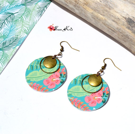 Boucles D'oreilles Pendantes Rondes Motif Or/argent Sur Rose - Fait Main