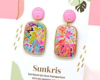 Handmade Gold Floral Dangle Earrings for Women, Unique Summer Fashion Gift