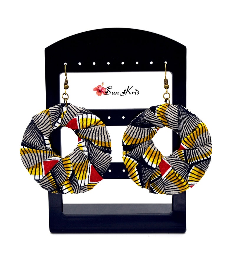 Large earrings in african wax fabric yellow black red African Creoles ethnic