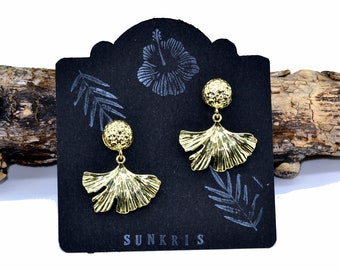 Stainless steel gold Ginkgo biloba leaf earrings - trendy women's jewelry