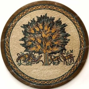A Hand Made Mosaic Art piece showing the symbolic Tree of Life, the Perfect Gift Gift from the Holy Land for your Home and Loved ones.
