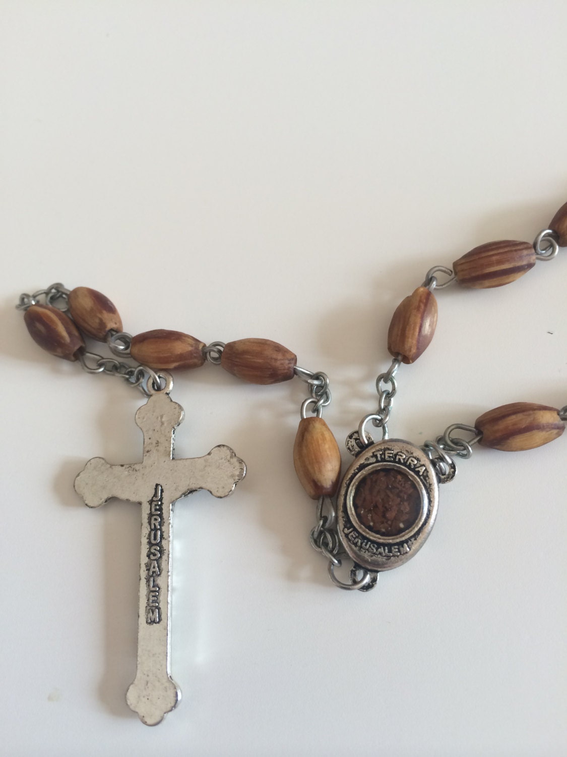 Holy Land Olive Wood Rosary With a Silver Cross and Contains Holy Soil
