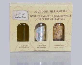 Holy Land Gift Set: Jordan River Holy Water, Olive Oil, Frankincense