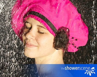 Shower Cap - Organic Adjustable - MEN & WOMEN -Figment of the Imagination Fuschsia