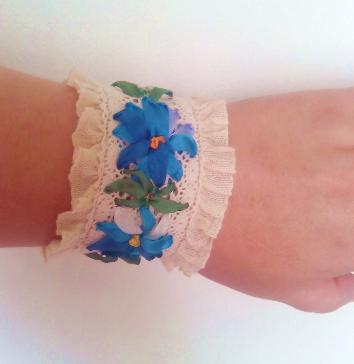 Lace cuff bracelet Boho lace bracelet Embroidered jewelry Etsy
