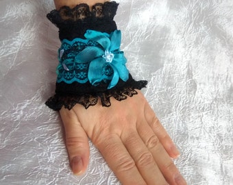 Lace Cuff Bracelet Silk ribbons embroidered flowers Gothic Boho lace bracelet Boho silk ribbon cuff Wrist jewelry Costume embroidery jewelry