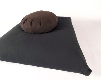 Meditation Cushion Set - Black Thick Zabuton and Dark Chocolate BW Round Zafu