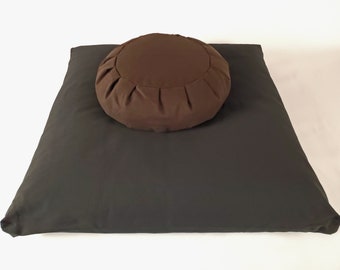 Meditation Cushion Set - Thick Black Zabuton and Dark Chocolate BW Zafu