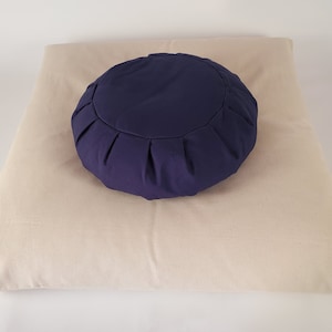 Meditation Cushion Set - Thick Natural Zabuton and Navy Blue BW Zafu