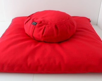Meditation Cushion Set - Red Zabuton & Buckwheat Zafu