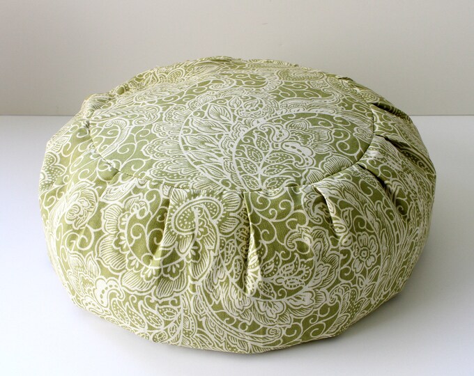 Round Buckwheat Zafu Meditation Cushion Green Paisley Etsy