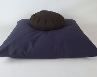 Meditation Cushion Set - Navy Blue Zabuton & Dark Chocolate Buckwheat Zafu