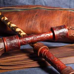 Carved Leather Rattan Cane