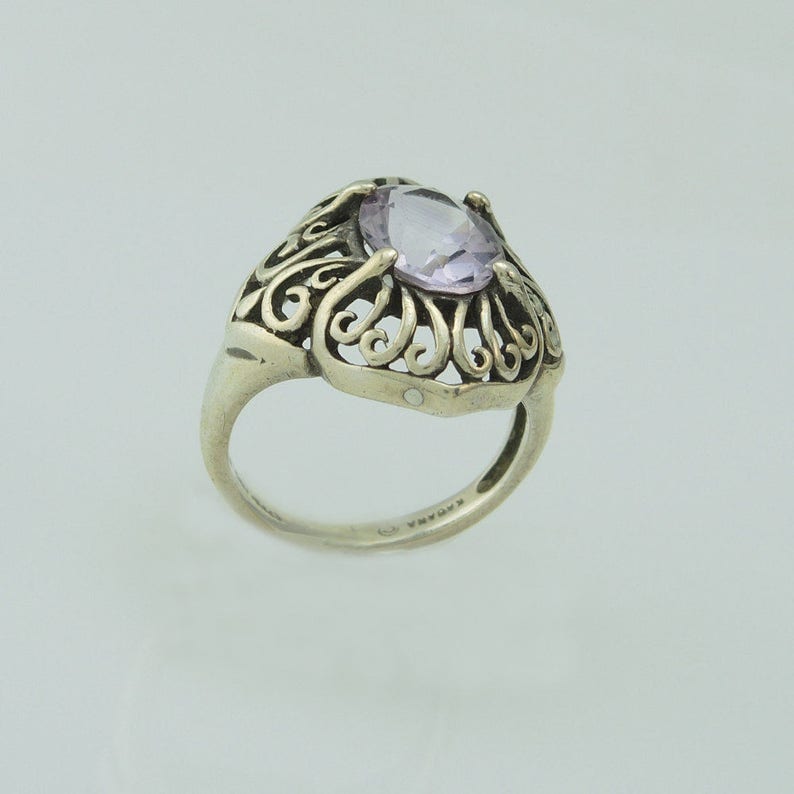 Ring AMETHYST 925 Sterling Silver Size 6 KABANA Vintage 3 Carat Solitaire drR