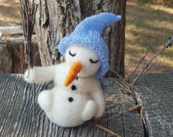 Needle felted sleeping Snowman, Christmas decoration