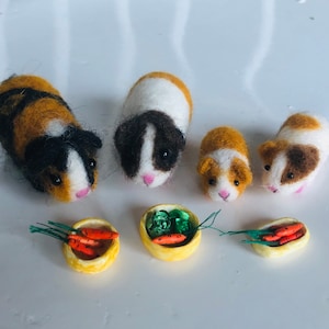ONE Miniature Guinea pig with a bowl and carrots, miniature Guinea piggy, needle felted Guineapig, handmade Guinea pig, cute Guinea pig