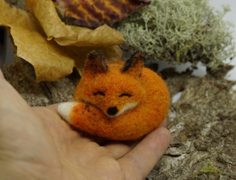 Needle felted sleeping fox, sleeping fox, felted fox image 1