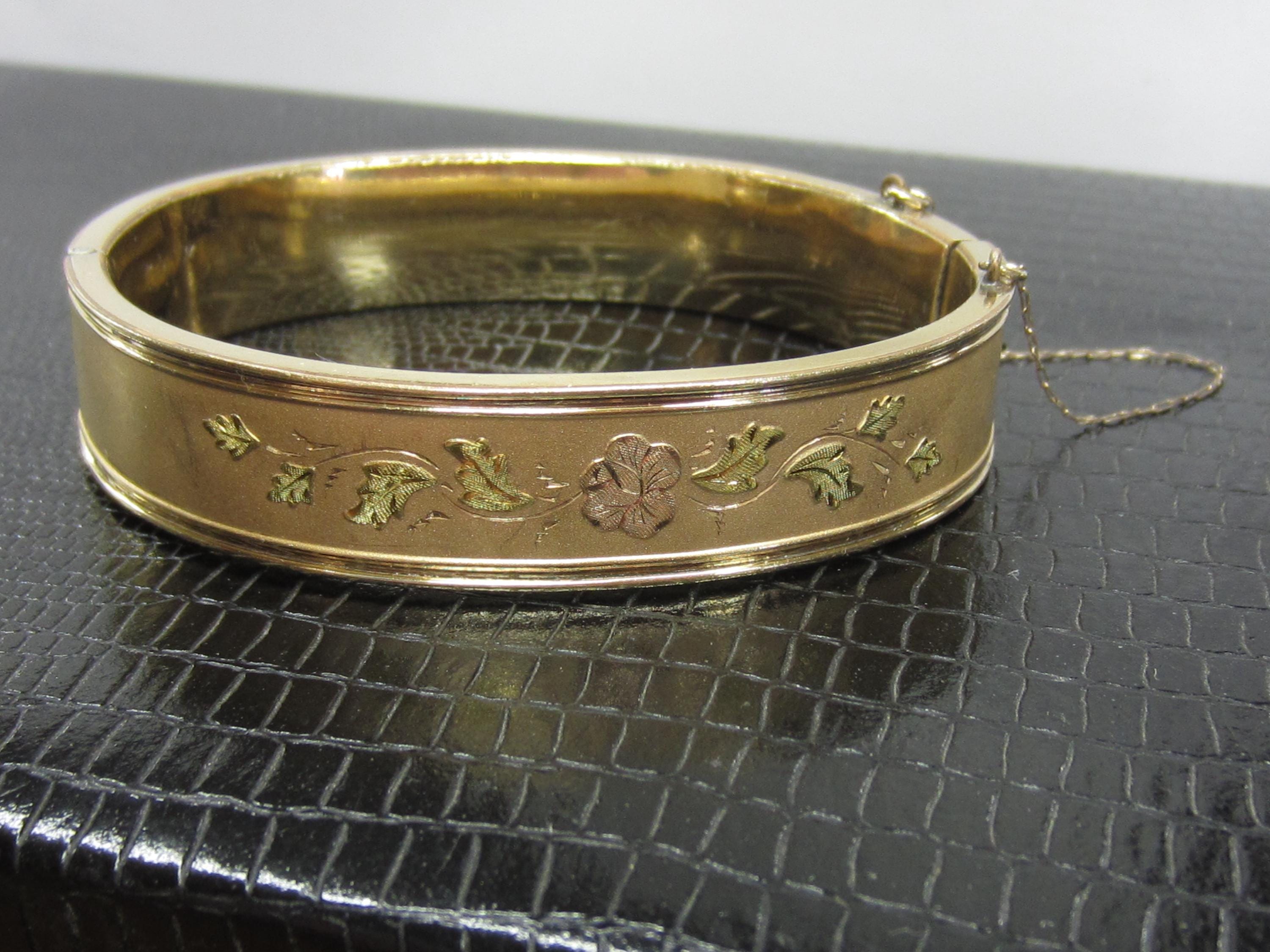 Vintage Floral Etched Cuff Bracelet: 14K Gold-filled Black  display picture 3