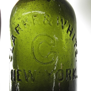 Antique Clarke & White New York Green Glass Blob Top Bottle | Circa 1850s Mineral Water | Embossed Historic Glass Collectible