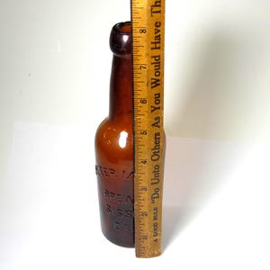 Rare Peter Mugler Brewer Bottle – Sisson, California – Antique Amber Beer Bottle ca. 1880s